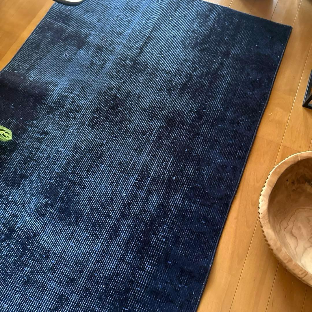 80.5×182 藍色オーバーダイ　ワンカラーラグ　トルコヴィンテージラグ