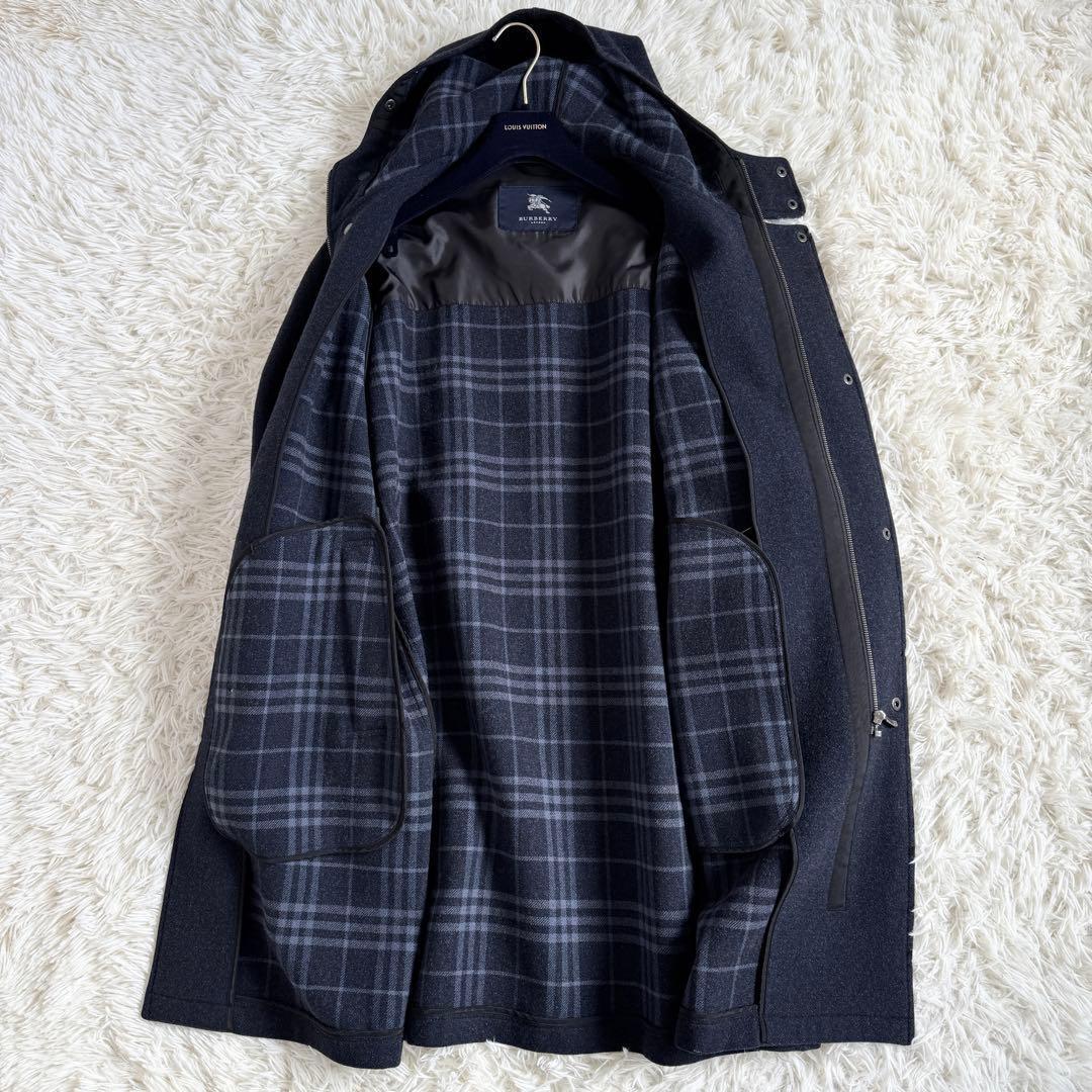 未使用級　カシミヤ　バーバリーロンドン　ロングコート　ノバチェック　ダークグレー