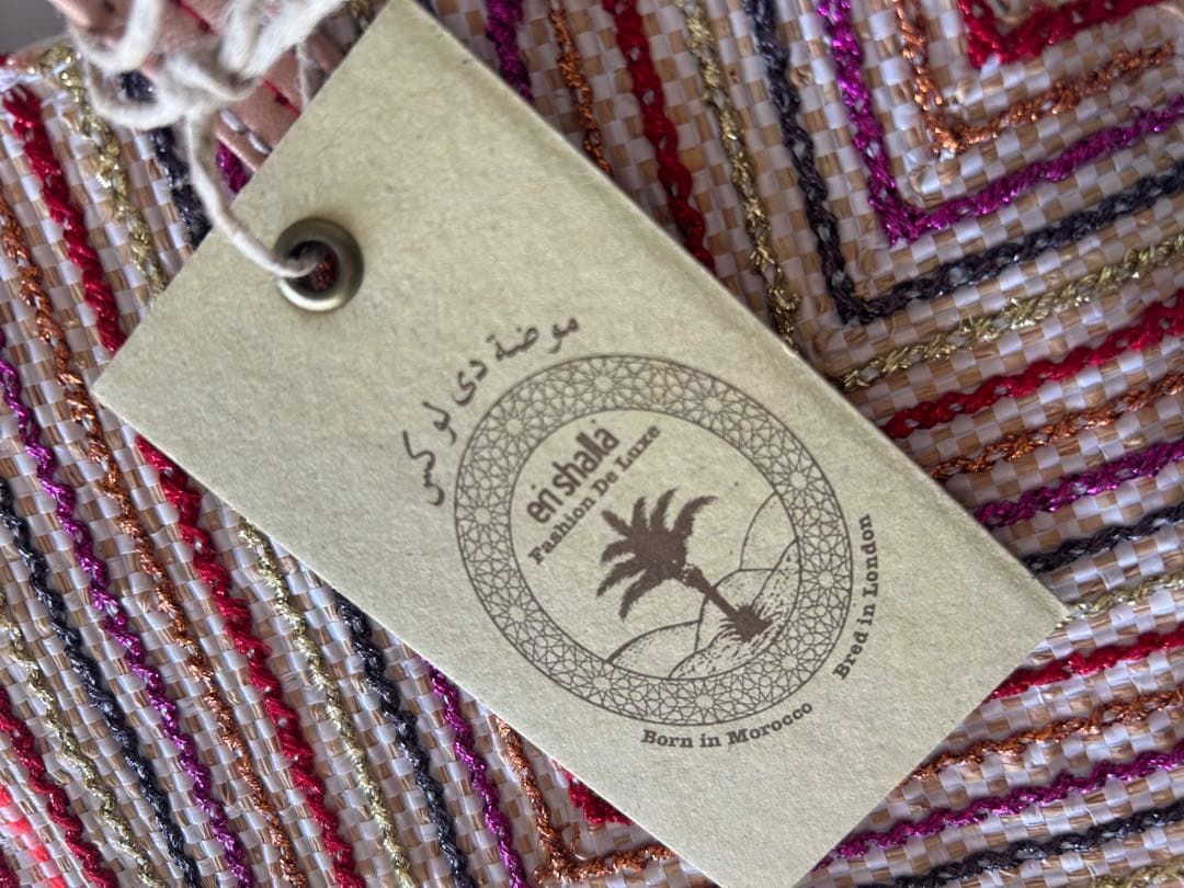 新品未使用エンシャラen shallaモロッコ製ハンドメイドトートバッグ/赤系