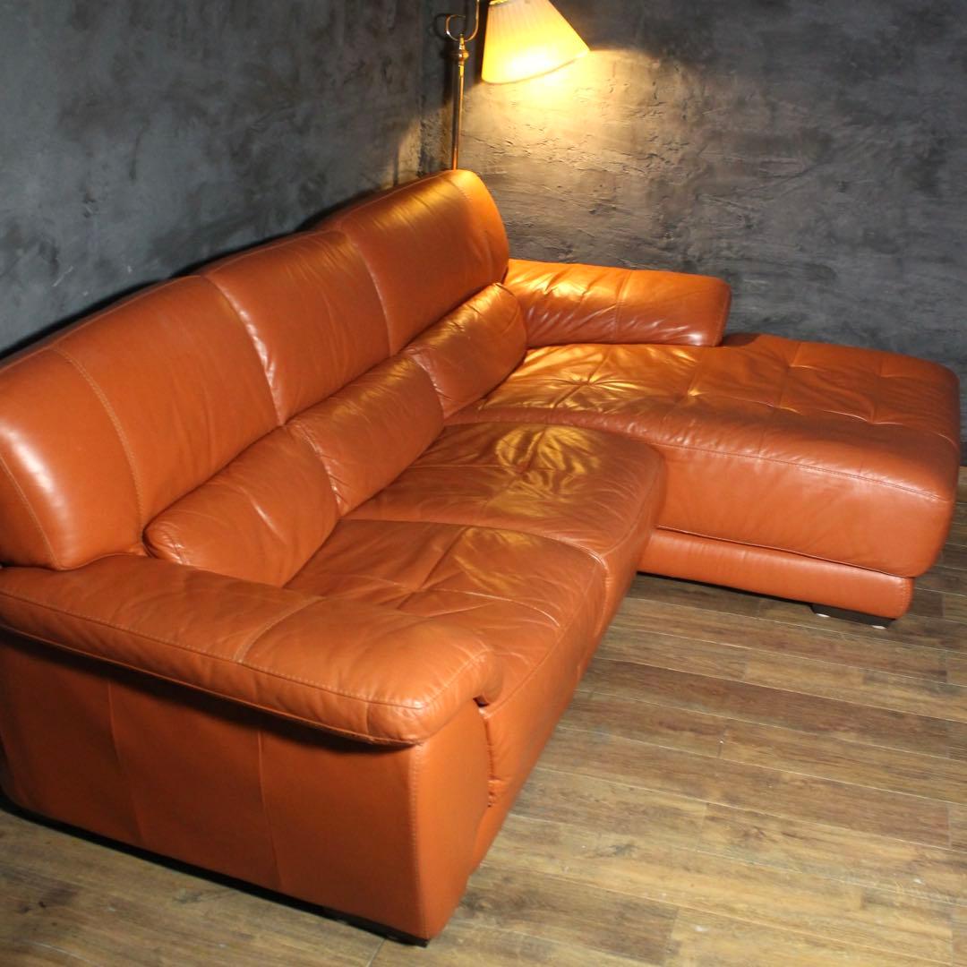 首都圏送無料〜訳あり４０万大塚家具 レザーワールド 本革 コーナーソファ