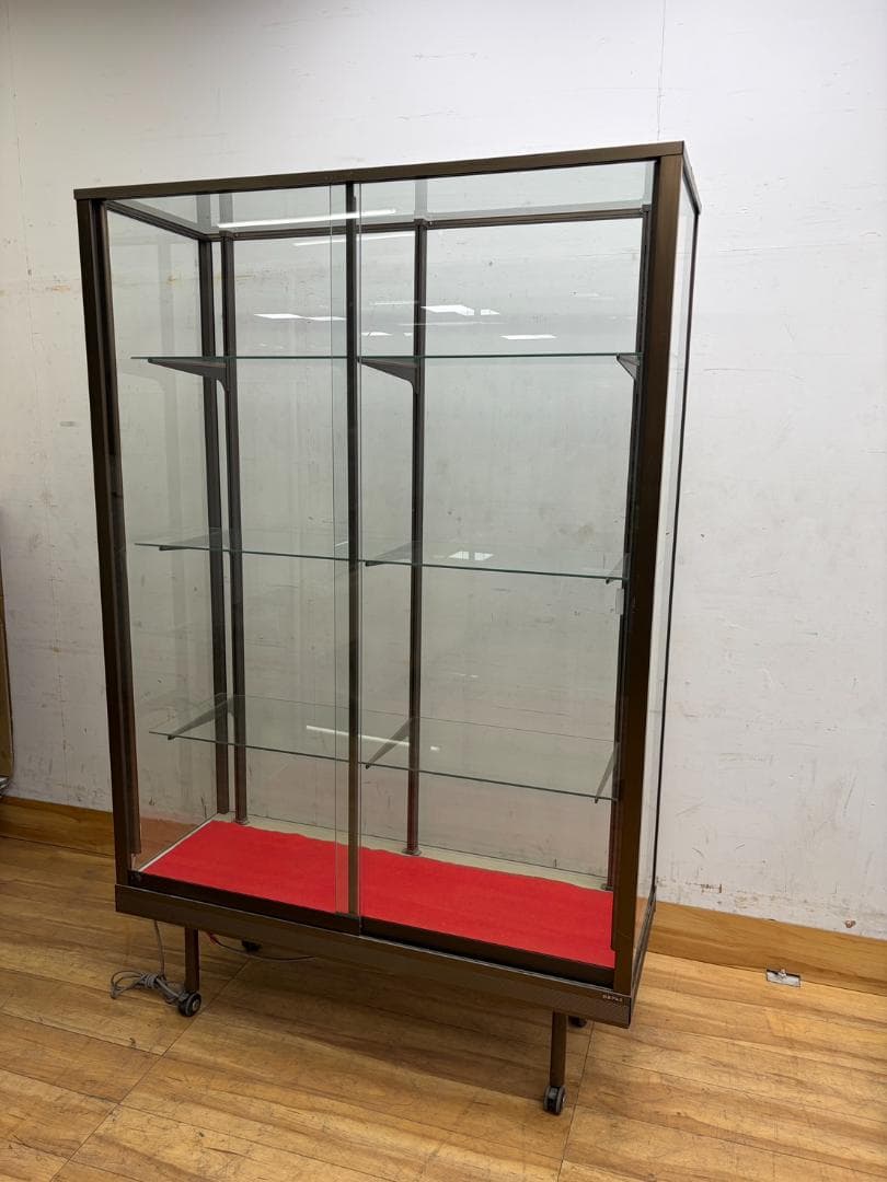日本アルミ　ガラスショーケース　店舗用　キャスター、照明付き