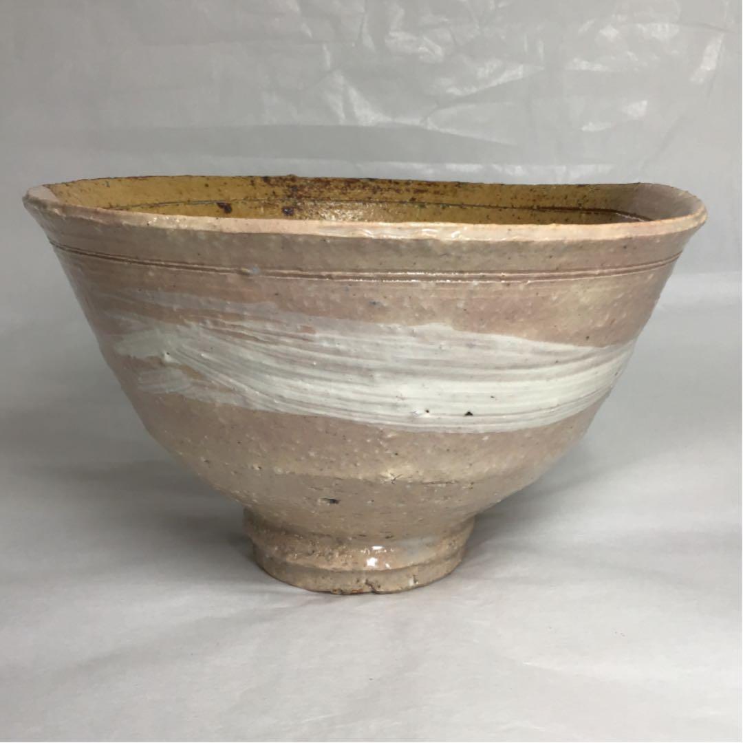 【茶道具】松坂萬古窯 佐久間芳山作 伊羅保片身替茶碗