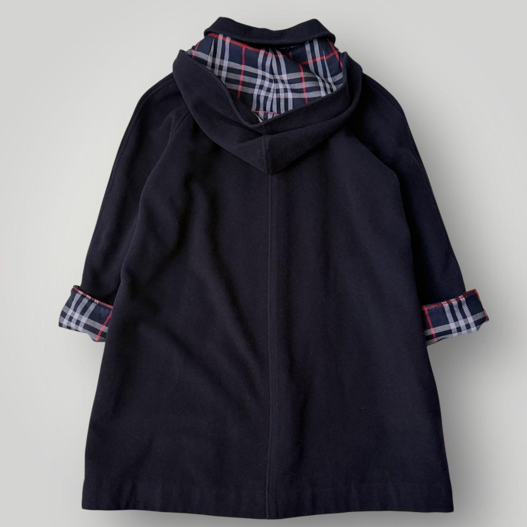 美品☆BURBERRY バーバリー フーデットコート ノバチェック ネイビー