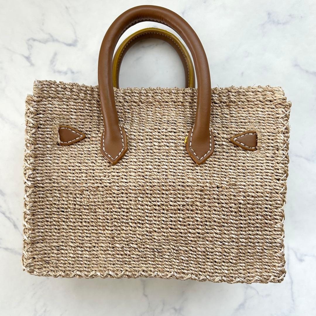 人気カラー✨SEA シー かごバッグ ハンドバッグ ブラウン レザー S