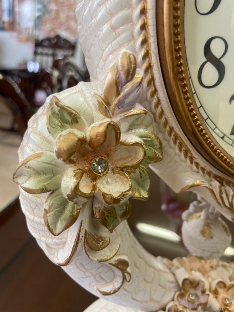 ロココ　振り子時計　置き時計　時計　クロック　姫　バラ　ピンク　アンティーク