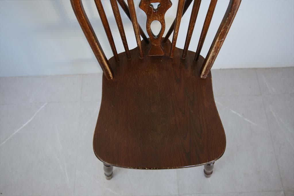 英国アンティーク木製ホイールバックチェア/ダイニングイス/椅子(92-37-2)