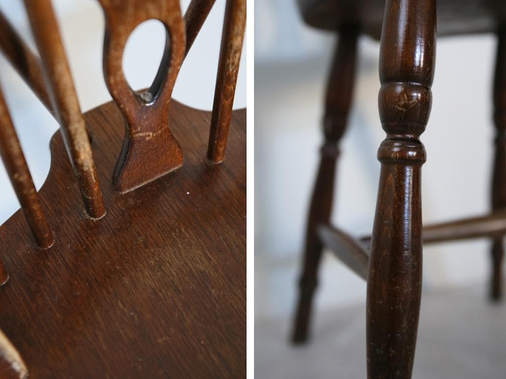 英国アンティーク木製ホイールバックチェア/ダイニングイス/椅子(92-37-2)