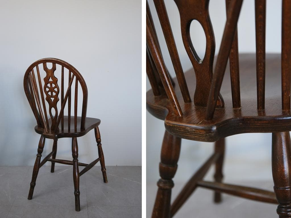 英国アンティーク木製ホイールバックチェア/ダイニングイス/椅子(92-37-2)