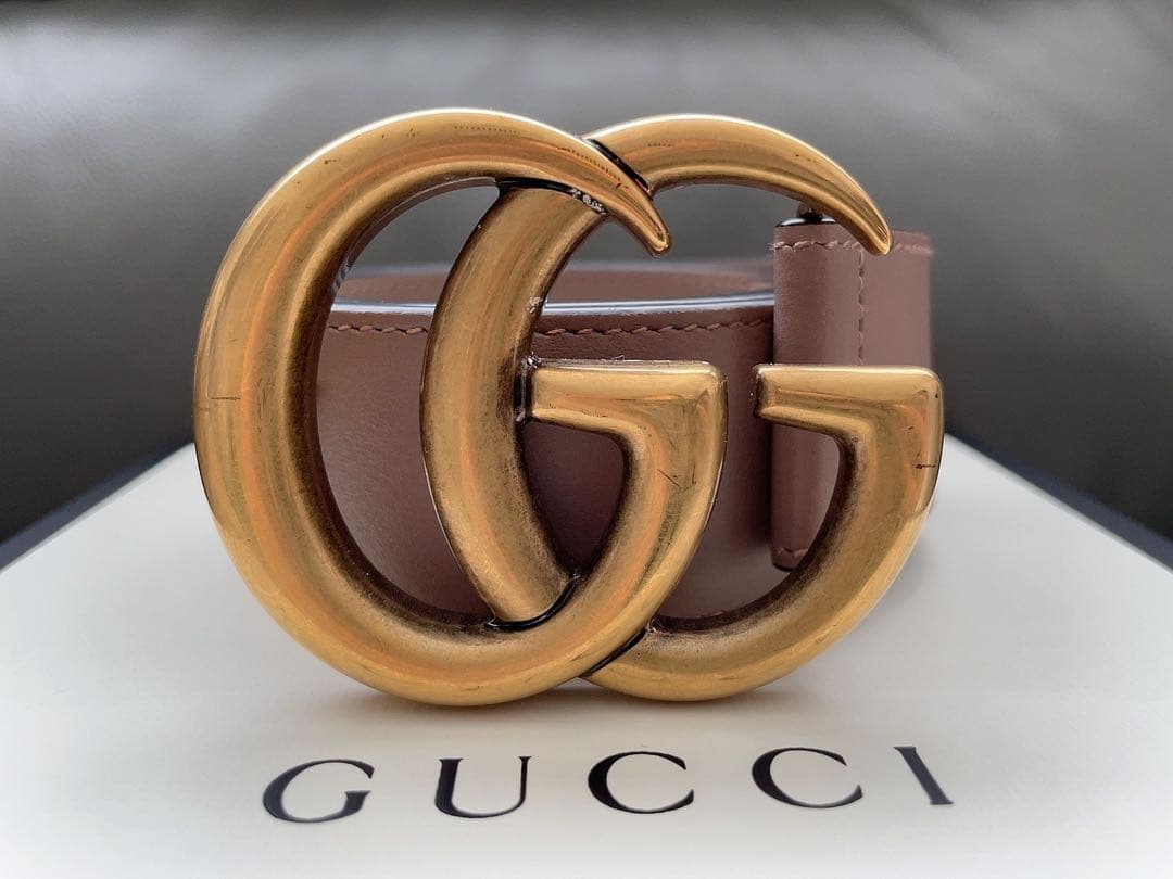 美品 GUCCI グッチGGロゴ ワイドベルト ブラウン 保存袋付き