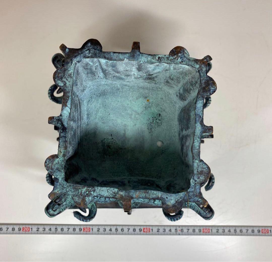 中国青銅器　四羊方尊 花入　共箱付　9.5kg(台座含まず)。 y506