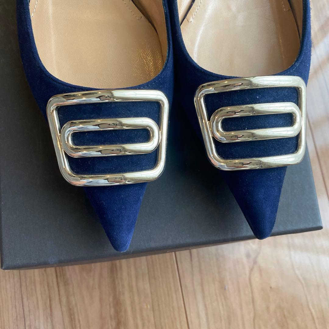 PELLICO ネイビー ポインテッドトゥ フラットシューズ38