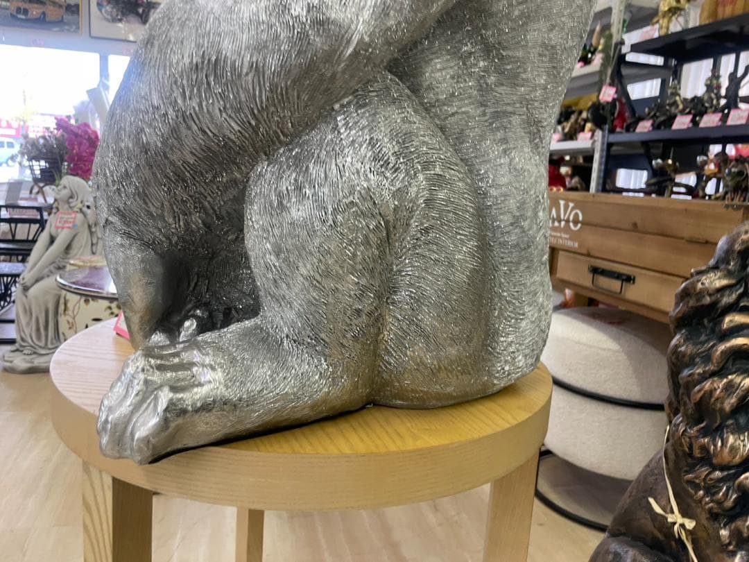 巨大　ゴリラ　キングコング　置物　オブジェ　シルバー　アニマル　高さ88　銀　L