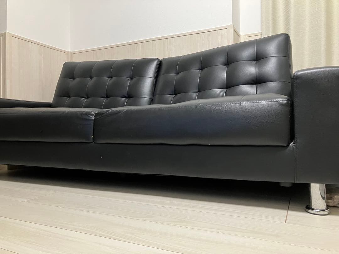 黒 合成皮革 2人掛けソファ