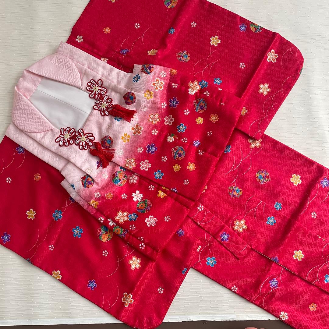 新品　七五三　着物　3歳　被服セット　フルセット　赤　ピンク