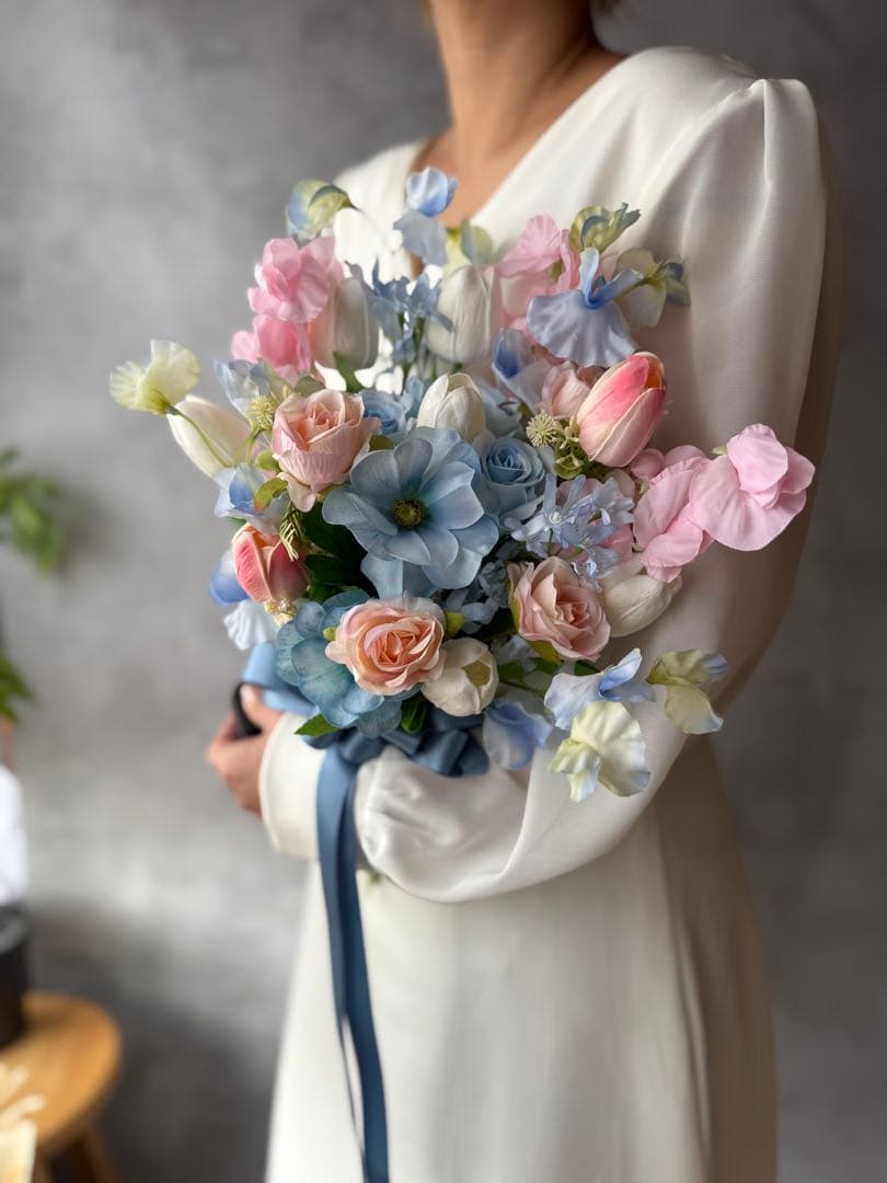 ピンク×ブルークラッチブーケ☆ブートニア