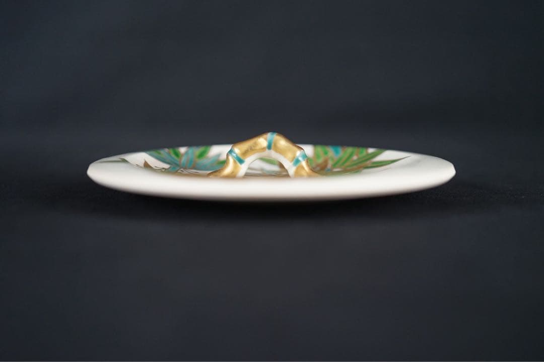 平安 京焼 手塚桐鳳 仁清写 竹絵付 竹形耳付 水指 共箱 茶道具