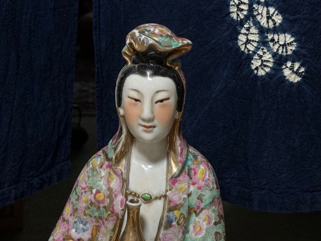 中国　景徳鎮1950年代製　浄瓶観音像　高さ約51.3cm 粉彩　送料込1218