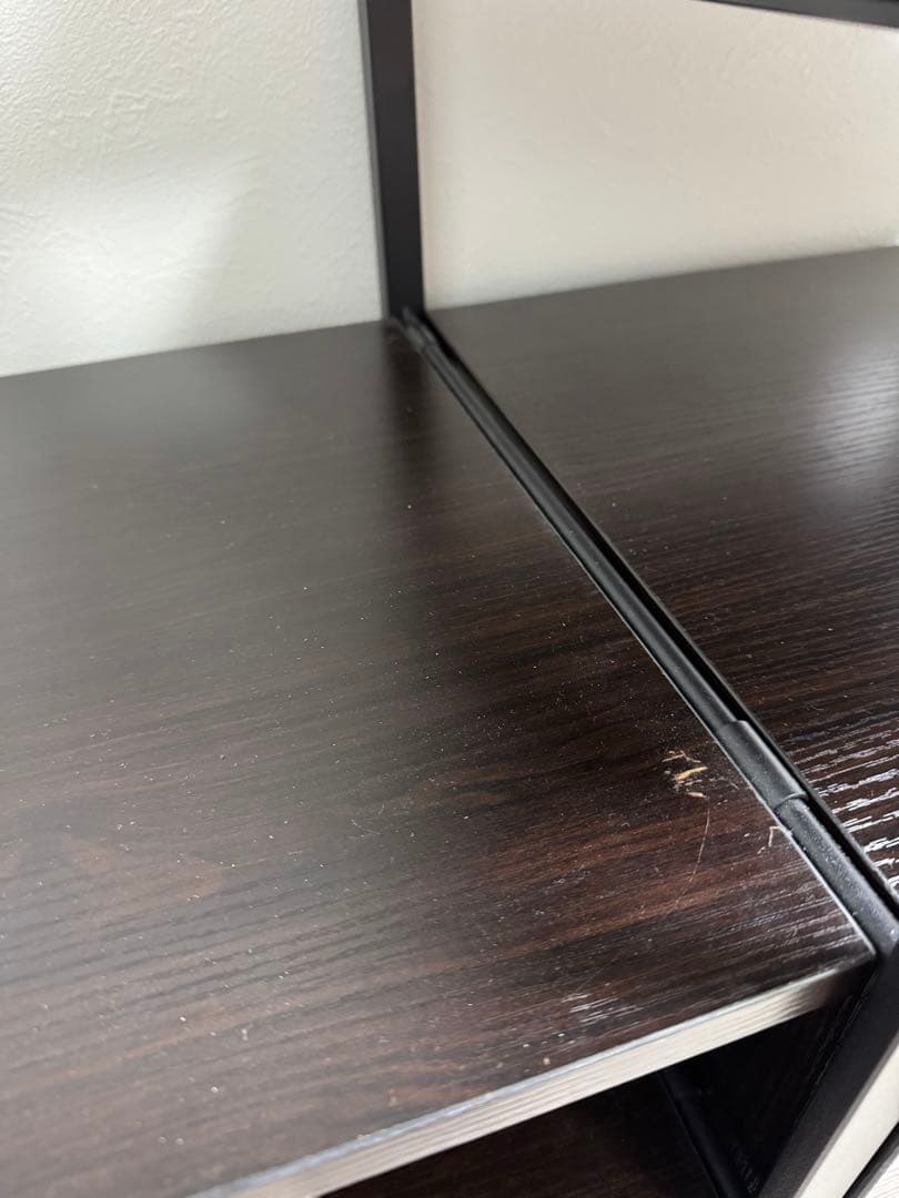 シェルフ付きワードローブ　棚・引き出し付き　ダークブラウン