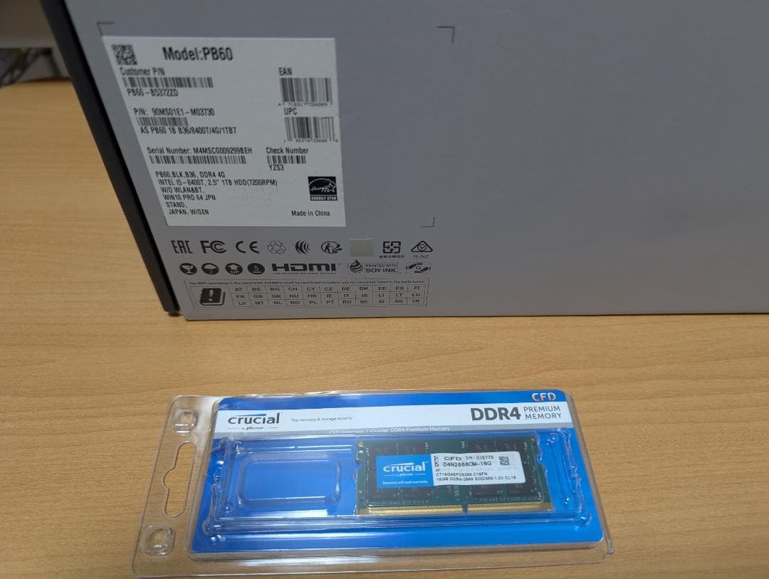 ASUS ミニPC PB60-B5372ZD + 増設用メモリ