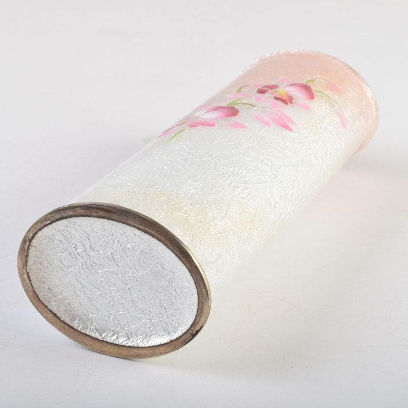 七宝焼　桃釉　花文　花瓶　箱付　V　9150