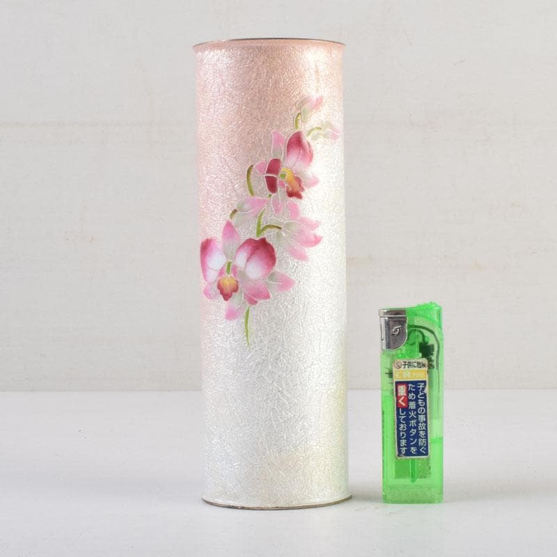 七宝焼　桃釉　花文　花瓶　箱付　V　9150