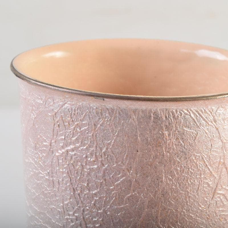 七宝焼　桃釉　花文　花瓶　箱付　V　9150