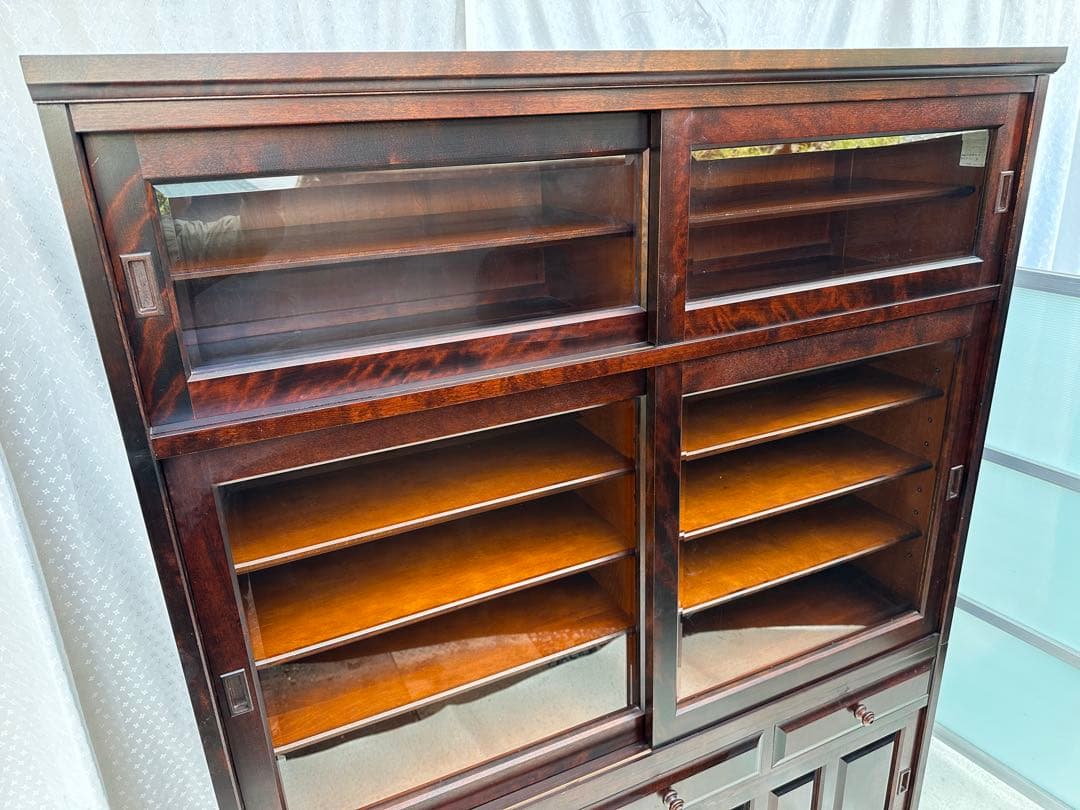 北海道民芸 食器棚 水屋 引戸 カップボード カバ/樺 無垢材 横幅135cm