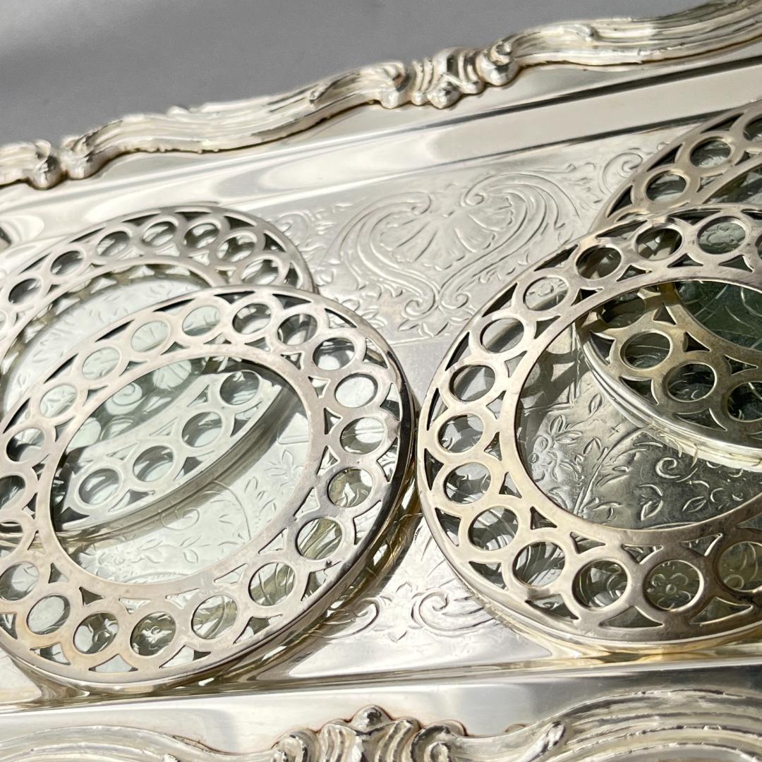 【WEBSTER】 【純銀 / ガラス】コースター 4枚 スターリングシルバー