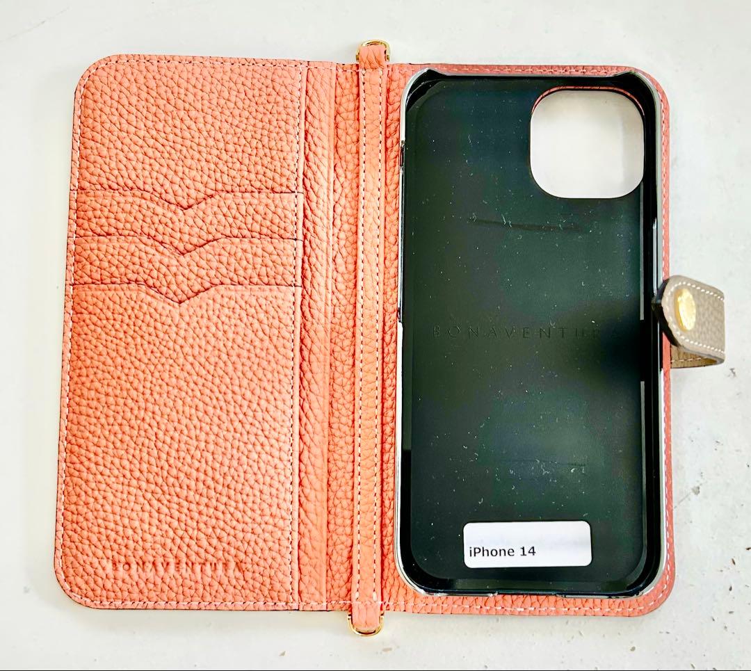 新品⭐︎ボナベンチュラiPhone14ベルテッド ダイアリーケースシュリンクレザー