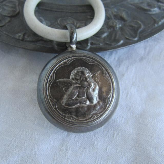 シルバー銀製 ラトル 天使 がらがら ベビー フランスアンティーク