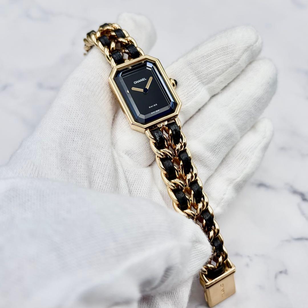 【OH&新品仕上げ済】シャネル プルミエール L ブラック文字盤 GP×革 極美