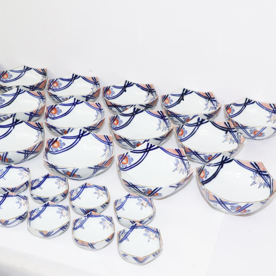 陶泉堂 桔梗型器 染付 金彩 膾皿 17客 小鉢18客 木箱付