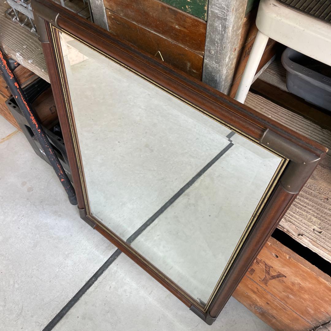 ヴィンテージ 木製 ウッドミラー 壁掛け 鏡 姿見 蚤の市 イタリア シャビー