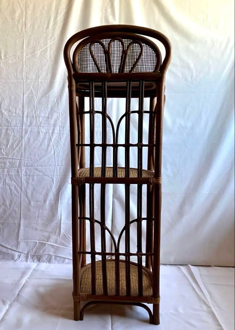 ✅昭和ビンテージ✅ラタン/竹製三段ラック/籐製の棚
