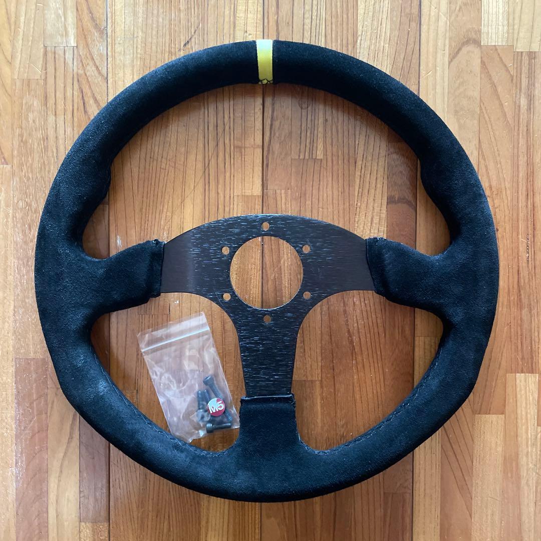 スエード製 黒 3スポーク ステアリングホイール
