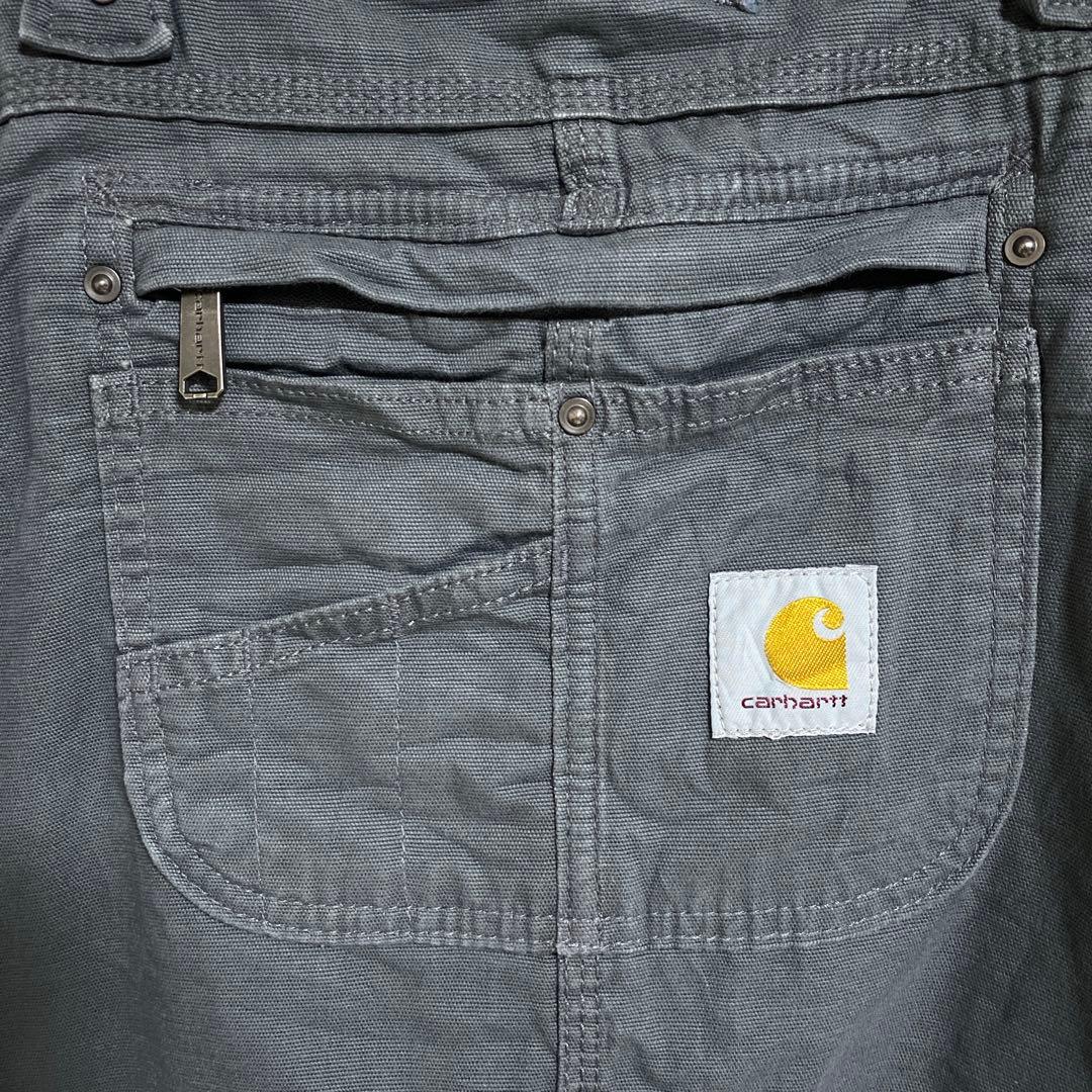 カーハート グレー系 オーバーオール メンズ ロゴ ファスナー パンツ 古着