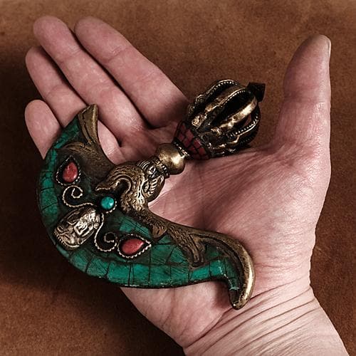 真鍮 カルタリ（ターコイズ装飾）ブラス 密教法具 チベット ネパール 金剛杵