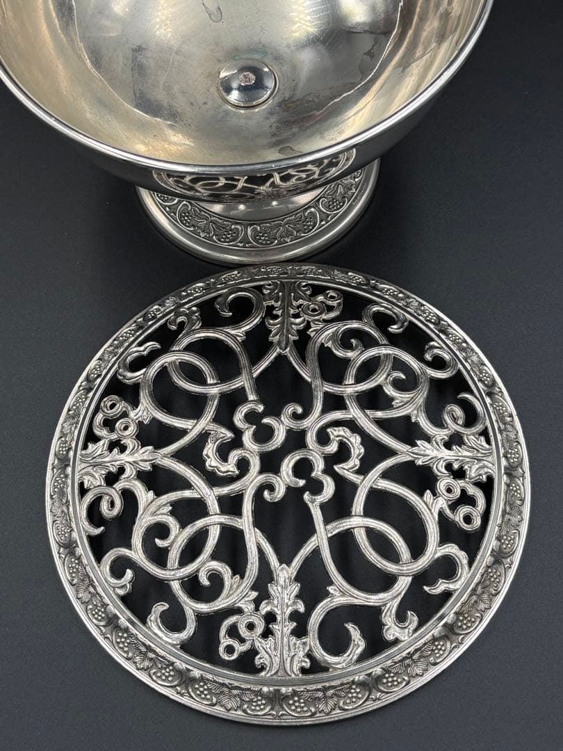 英国アンティーク　ローズボウル・フラワーボウル/ベース　シルバープレート　大