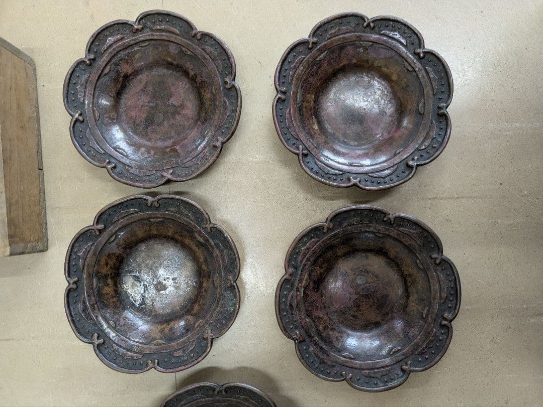 古銅製風 小皿 5客セット 共箱付 骨董品 アンティーク 工芸品 現状品