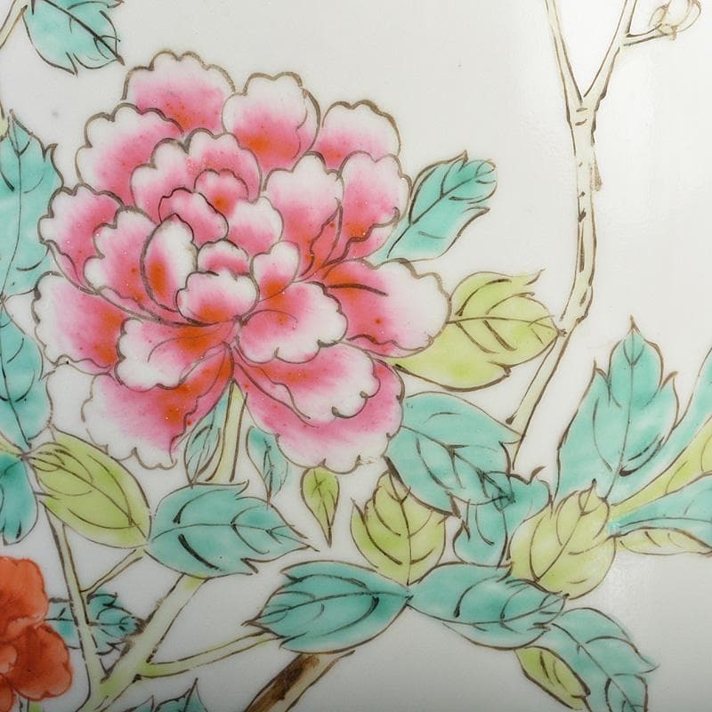 中国　中国景徳鎮製　粉彩　漢詩孔雀牡丹文瓶　D　R5521C