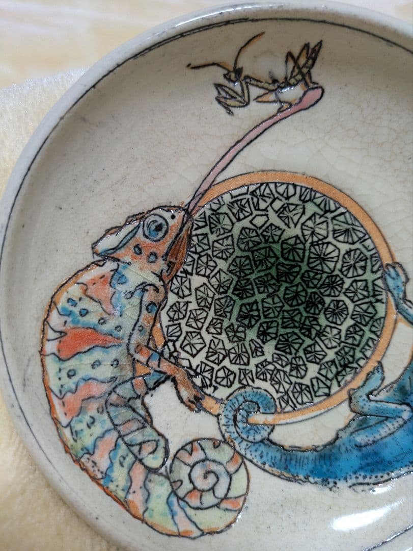 逃猫舎 栗原あり カメレオン カマキリ皿 未使用品 希少