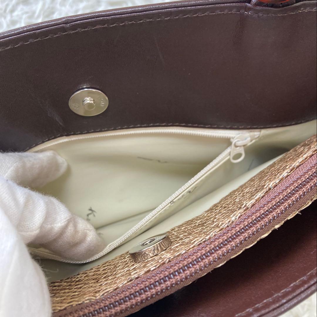 キタムラ✨かごバッグ　レザー　トートバッグ　夏　編み込み　保存袋　自立　異素材