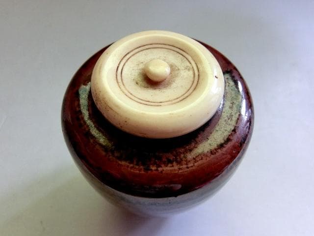 茶入れ■膳所焼き 陽炎園 淡海ぜぜ お茶入れ お茶道具 古美術 時代物 骨董品■