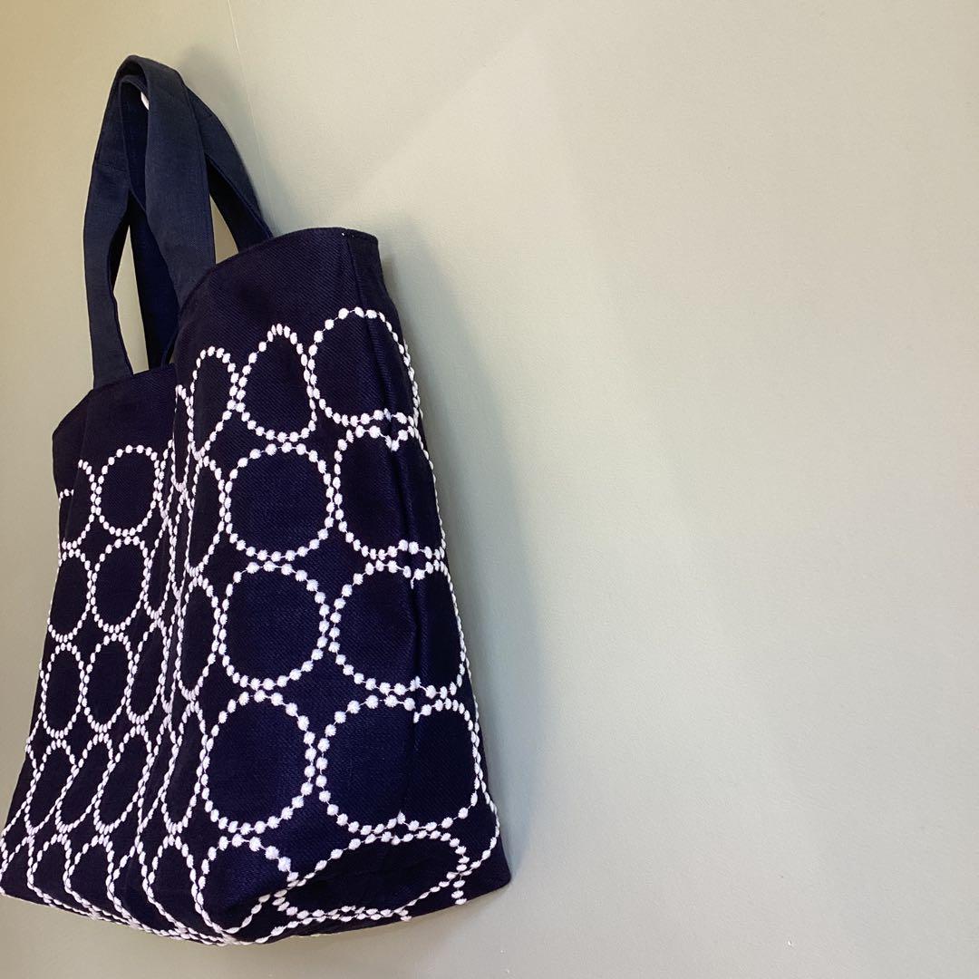 ミナペルホネン　タンバリンネイビートートバッグ　ハンドメイド