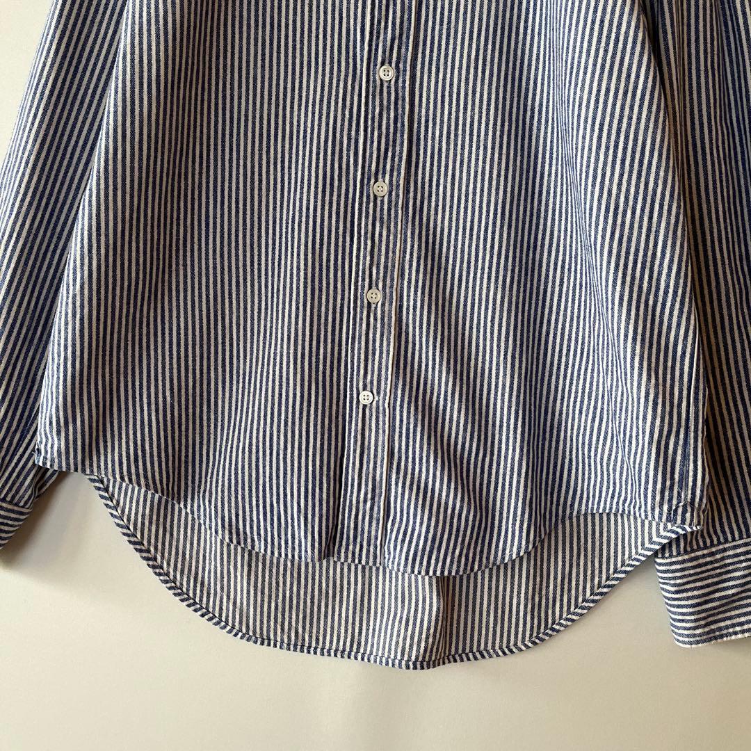 45R ストライプ柄 丸襟 コットンシャツ ブラウス 綿100% サイズ2 青白