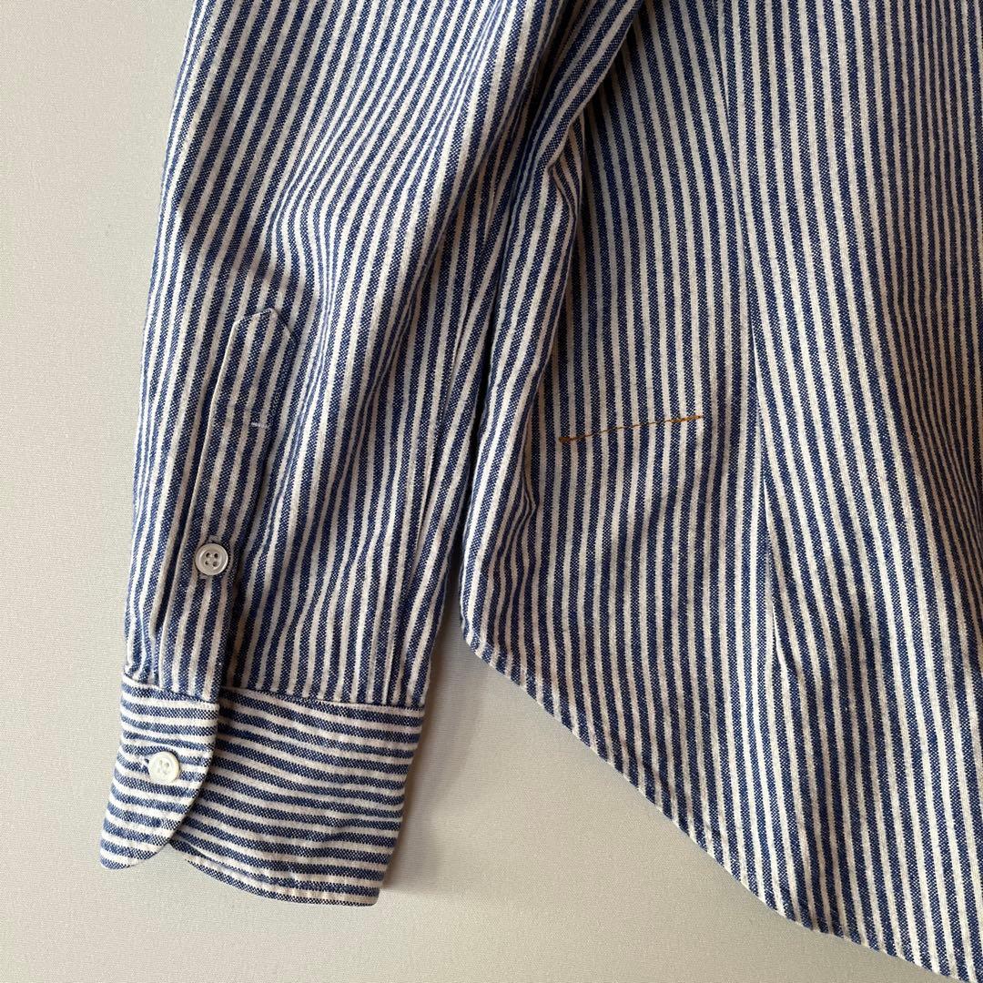 45R ストライプ柄 丸襟 コットンシャツ ブラウス 綿100% サイズ2 青白