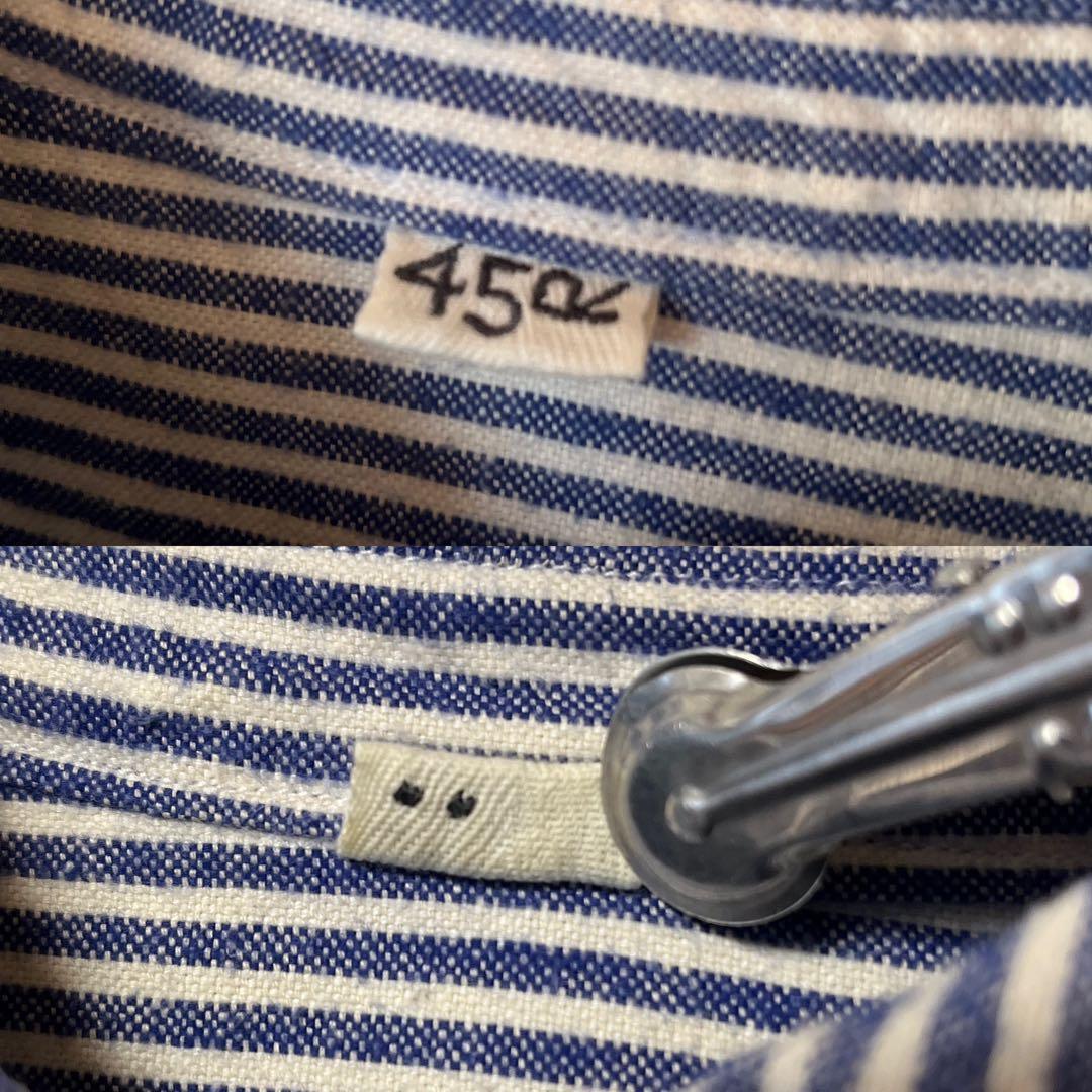 45R ストライプ柄 丸襟 コットンシャツ ブラウス 綿100% サイズ2 青白
