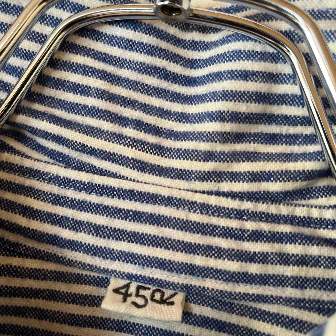 45R ストライプ柄 丸襟 コットンシャツ ブラウス 綿100% サイズ2 青白