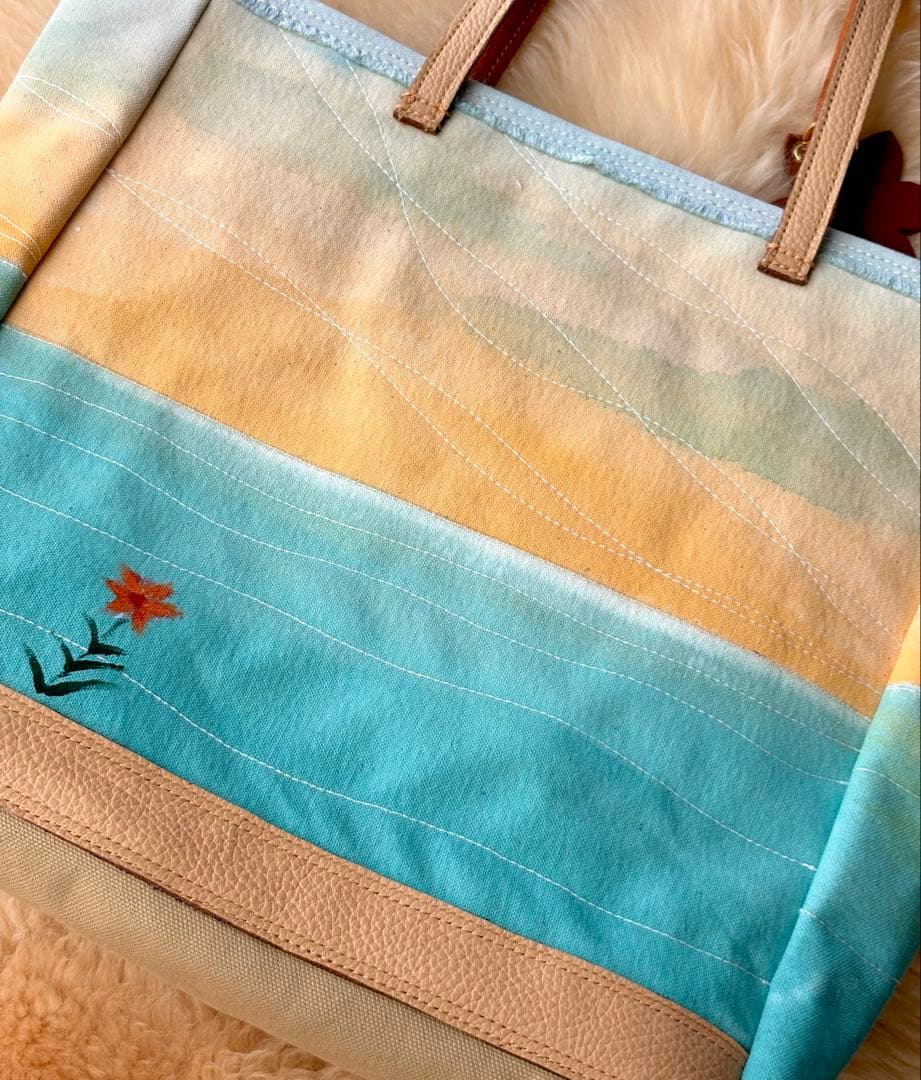 (手づくり)\"感謝溢れ出る日の夕暮れ\"レザー帆布トートバッグ/ネコ刺繍