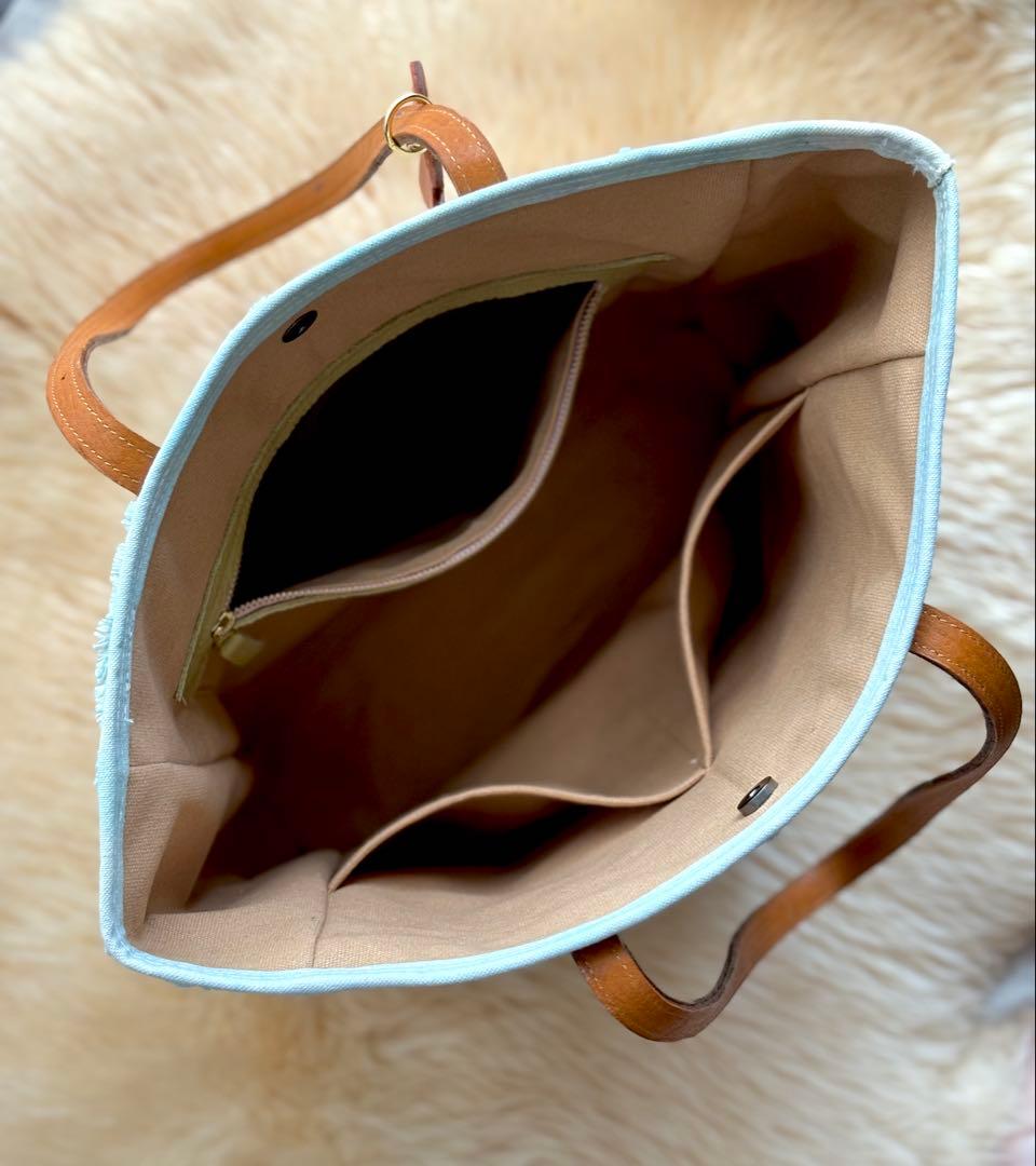 (手づくり)\"感謝溢れ出る日の夕暮れ\"レザー帆布トートバッグ/ネコ刺繍